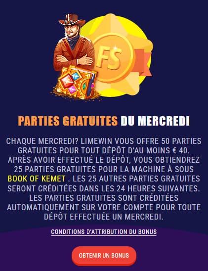 Limewin Casino bonus mercredi