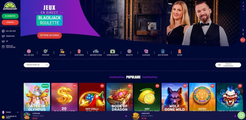 Limewin Casino page accueil
